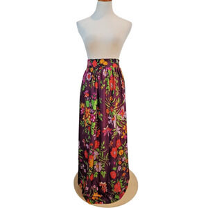 True Vintage 1960s Lined Hippie Flower Power Purple Butterfly Print Maxi Skirt